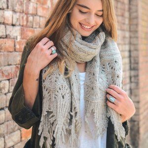 Oatmeal Feather Knit Boho Scarf